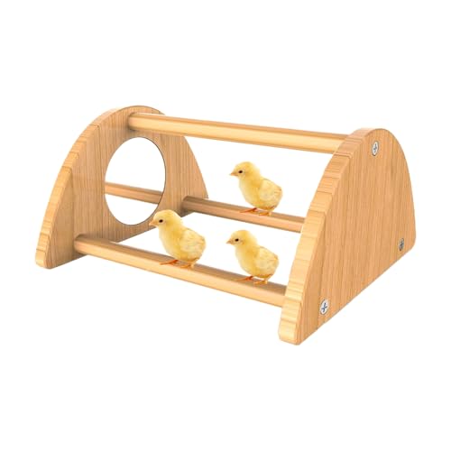Mini-Küken-Sitzstange mit Spiegel, aus Holz, für Küken, interaktives Hahn-Trainingsspielzeug für Stall, lustiges Kükenspielzeug mit Naturholz und eingebautem Spiegel zum Picken von Dgayaeic