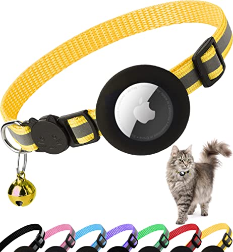 Airtag Katzenhalsband, reflektierendes Kätzchenhalsband mit Apple-Airtag-Halterung und Glocke für Mädchen, Jungen, Katzen, 1,1 cm breit und leicht, Gelb Airtag Katzenhalsband, reflektierendes Kätzchenhalsband mit Apple-Airtag-Halterung und Glocke für Mädchen, Jungen, Katzen, 1,1 cm breit und leicht, Gelb von Dgerp