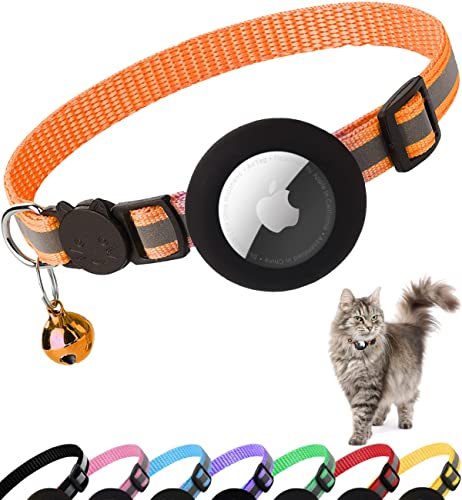 Airtag Katzenhalsband, reflektierendes Kätzchenhalsband mit Apple-Airtag-Halterung und Glocke für Mädchen, Jungen, Katzen, 1,1 cm breit und leicht (Orange) von Dgerp