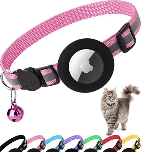 Airtag Katzenhalsband, reflektierendes Kätzchenhalsband mit Apple-Airtag-Halterung und Glocke für Mädchen, Jungen, Katzen, 1,1 cm breit und leicht (Rosa) von Dgerp