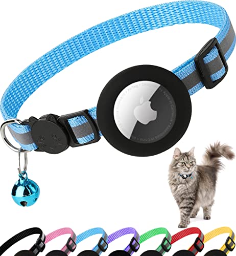 Airtag Katzenhalsband, reflektierendes Kätzchenhalsband mit Apple-Airtag-Halterung und Glocke für Mädchen, Jungen, Katzen, 1,1 cm breit und leicht (blau) von Dgerp