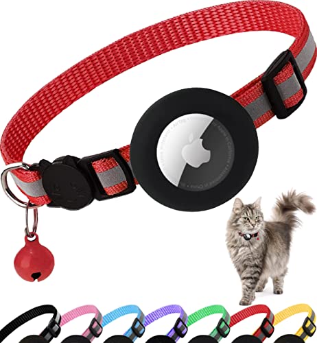 Dgerp Airtag Katzenhalsband, reflektierendes Kätzchenhalsband mit Apple-Airtag-Halterung und Glocke für Mädchen, Jungen, Katzen, 1,1 cm breit und leicht, Rot Dgerp Airtag Katzenhalsband, reflektierendes Kätzchenhalsband mit Apple-Airtag-Halterung und Glocke für Mädchen, Jungen, Katzen, 1,1 cm breit und leicht, Rot von Dgerp