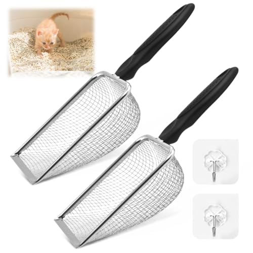 2 Stück Katzenschaufel für Katzenklo, Katzenstreuschaufel aus Edelstahl mit Haken, 3.8 mm Porengröße Katzenstreu Schaufel Fein, Streuschaufel Metall mit Griff, Cat Litter Scoop für Alle Katzenstreu 2 Stück Katzenschaufel für Katzenklo, Katzenstreuschaufel aus Edelstahl mit Haken, 3.8 mm Porengröße Katzenstreu Schaufel Fein, Streuschaufel Metall mit Griff, Cat Litter Scoop für Alle Katzenstreu von Dhisperares