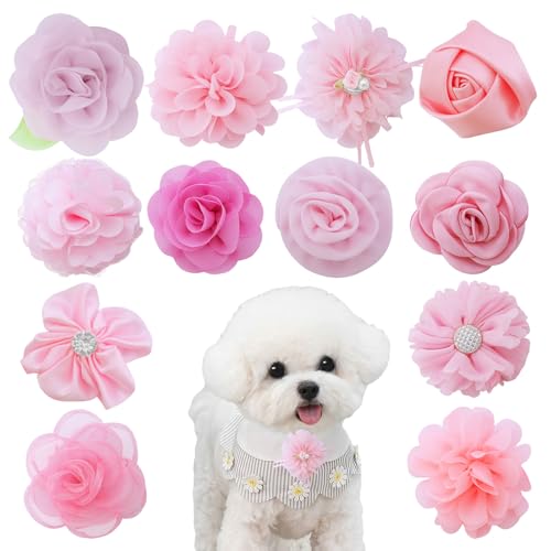 Hundehalsband, Blumen, Katzenhalsband, Blumenbefestigung, abnehmbare Verzierung mit elastischem Gummiband, weicher Chiffon, Hundefliege, Charms, Blume für Hündinnen, Hochzeit, Geburtstag, Partys, 12 von Dhthdrh
