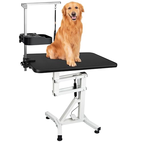 DiDiBirDi Fellpflegetisch für Hunde, 78,7 cm, pneumatische Hebebühne, verstellbare Trimmstation für kleine Haustiere, für Zuhause, mit rutschfestem Gummi und drehbarem Schreibtisch (bis zu 22,7 kg) von DiDiBirDi