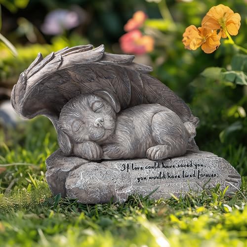 DiDiBirDi Hund Engel Haustier Denkmal Grab Marker Tribut Statue, Haustier Gedenksteine für Hund ngarten Ornament Stein mit Engelsflügeln,Hunde Urne Haustier Verlust Geschenke Garten Dekor im Freien von DiDiBirDi