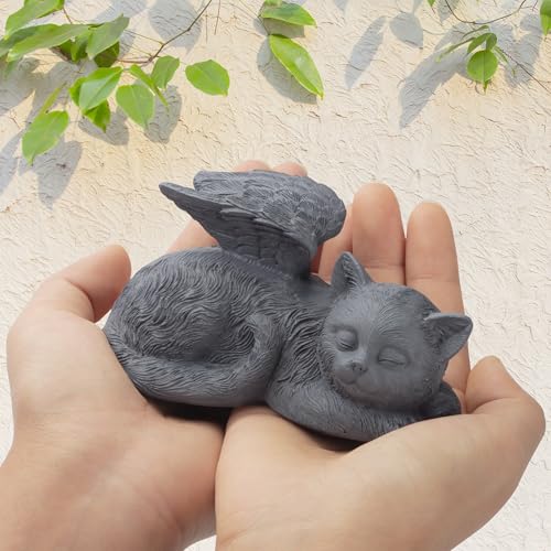 DiDiBirDi Katze Engel Haustier Denkmal Gedenkstein für Katze Grab Marker Tribut Statue,Katze Indoor Memorial Geschenk für den Verlust von Katze, schlafende Katzeengelfigur aus Kunstharz von DiDiBirDi