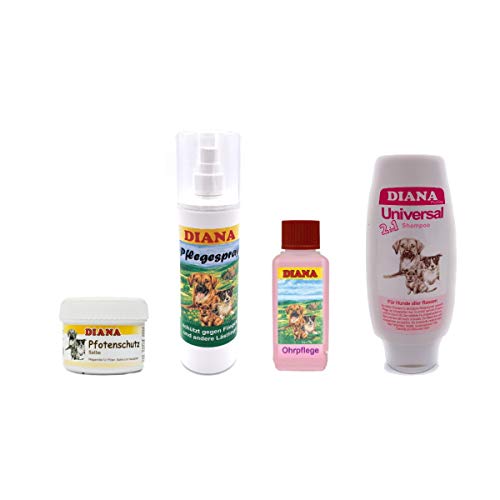 Diana Hunde Körperpflege Set - Shampoo -Pflegespray - Ohrfluid - Pfotenschutz von Diana