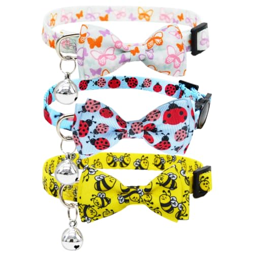 Katzenhalsband mit Fliege und Glöckchen für Kätzchen, verstellbare Sicherheitshalsbänder mit abnehmbarer Fliege, Schmetterlinge, Bienen und Marienkäfer, 3 Stück Katzenhalsband mit Fliege und Glöckchen für Kätzchen, verstellbare Sicherheitshalsbänder mit abnehmbarer Fliege, Schmetterlinge, Bienen und Marienkäfer, 3 Stück von Diaurbsie