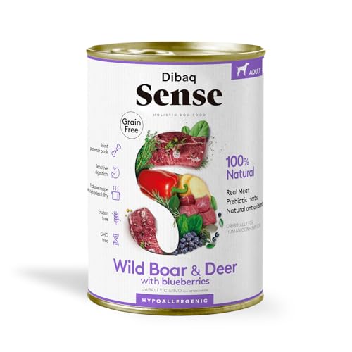 Dibaq Sense Grain Free Nassfutter Hundefutter Hirsch und Wildschwein, getreidefrei, 380 g, 12 Stück von Dibaq