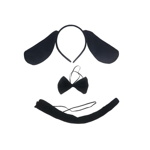 Dickly 3-teiliges Hundeohren-Stirnband mit Fliege, Hundeschwanz, Hundekostüm-Set, Kostüm-Set, Zubehör, Schwarz von Dickly