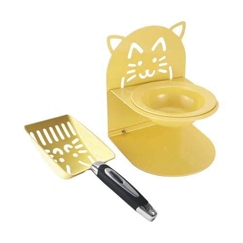 Dickly Erhöhter Katzennapf, Katzenstreuschaufel, ergonomischer, Abnehmbarer Futternapf für Haustiere mit erhöhtem Ständer für Zuhause, Innenbereich, Wohnung, Gelb von Dickly