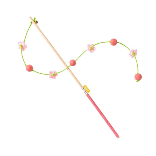 Dickly Interaktives Katzenspielzeug Katzenangel Zauberstab Teaser Rod Spielstange für Rasen Balkon Wohnzimmer, Rosa mit Ball von Dickly