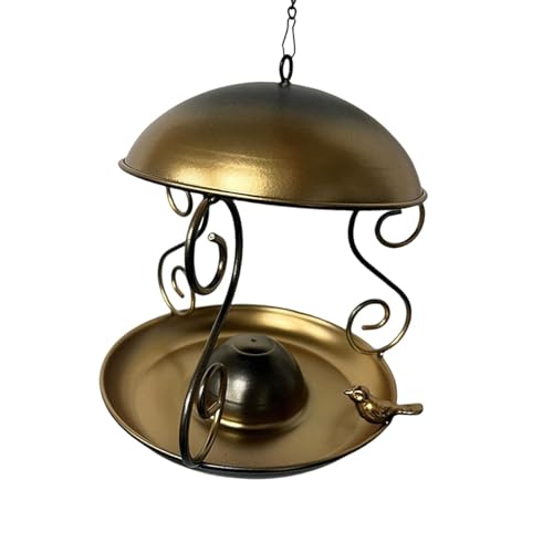 Dickly Vogelfutterhaus Als Hängeplattform Vogelbad Futterplatz Und Wasserschale mit Großem Fassungsvermögen Und Schutzdach Aus Eisen Als Gartendekoration für, Bronze von Dickly
