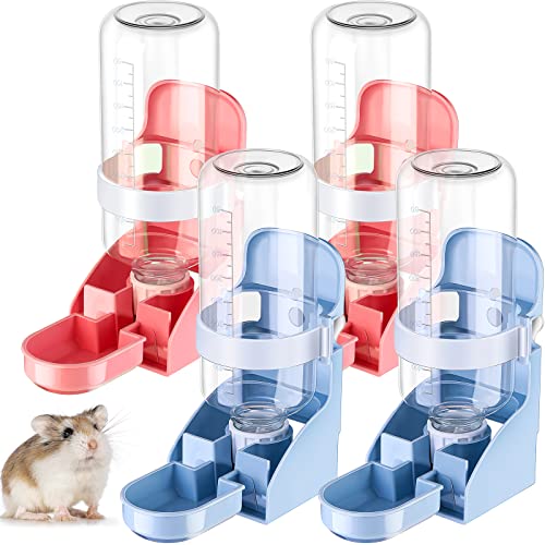 Didaey 4 Stück Kaninchen-Wasserflasche, kein Tropfen, 482 ml, hängender Wasserbrunnen, automatischer Spender, auslaufsicher, Hasen-Wasserspender, rosa, blau von Didaey