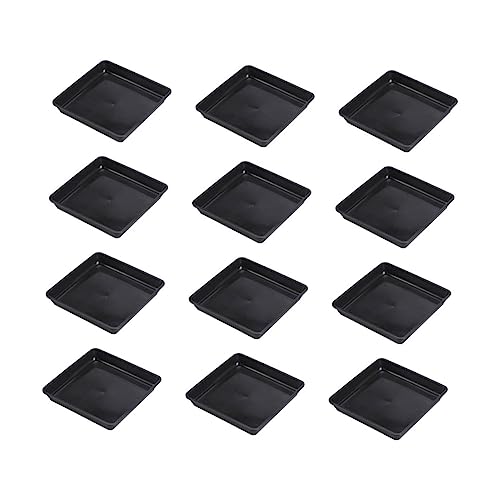 Didiseaon 12 Stück Bodenmatte Für Blumentöpfe Untersetzer Für Topfpflanzen Tabletts Blumenbecken Tablett Pflanzplatte Quadratisch Wasserbehälter Drinnen Quadratische Töpfe Plastik Black von Didiseaon