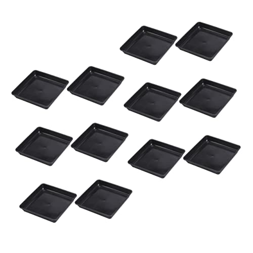 Didiseaon 12 Stück Bodenmatte für Blumentöpfe Tabletts Topfplatten für Pflanzen klein blumenuntersetzer eckig pflanzenschalen blumenbank behälter Untertasse Pflanzentopfsaucer Plastik Black von Didiseaon