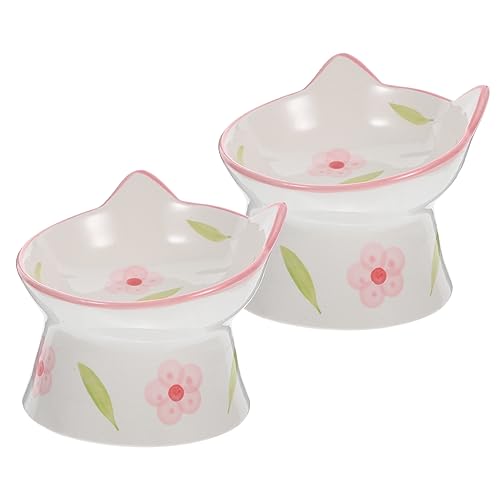 Didiseaon 2 Stück High-Footed Pet Bowl Erhöhte Katzenschale Gekippt China Porzellan Katzenfutterschale Erzogen Schüssel Haustier Erhöhte Katzenfutternäpfe Katzennapf Fütterung Keramik von Didiseaon
