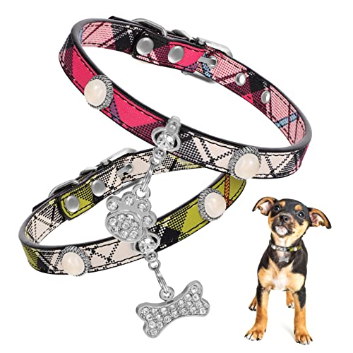 Didiseaon 2 Stück Verstellbares Dekoratives Haustierhalsband mit Avocado Grün Knochen und Pfotenanhänger Leichtes für Hunde und Katzen Komfortabel und Modisch von Didiseaon