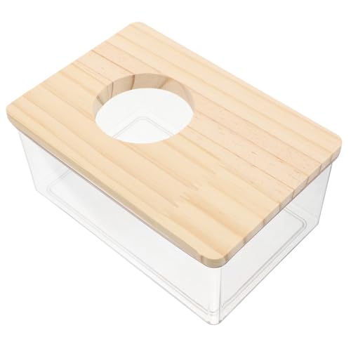 Didiseaon Große Hamster Sandbad Box aus Transparentem mit Naturholzrahmen Komfortables Bad für Hamster Rennmäuse und Kleintiere Sicherer Sandbadebehälter für Artgerechte Pflege und von Didiseaon
