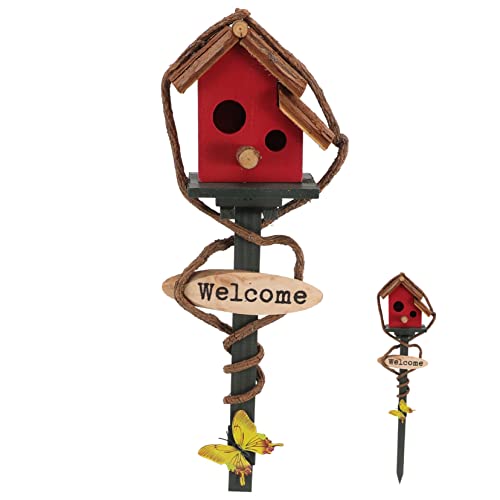 Didiseaon Vogelhaus mit Ständer Gartenstecker Wetterfestes Vogelhäuschen Outdoor Dekoration Kindergarten Park Gartendeko Rotes Doppel Design Zufällige Farbe Zufällige Farbe von Didiseaon