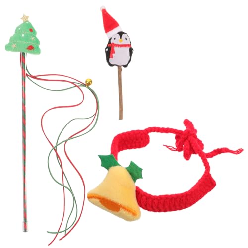 Didiseaon Weihnachts-Katzenhalsband Teaser-Zauberstab Spielzeug Kätzchen-Glocke Halskette Teaser-Stange Interaktiver Haustier-Teaser-Stick Weihnachts-Kaustab von Didiseaon