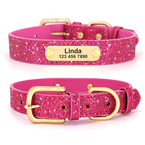Didog Glitzer-Hundehalsband, personalisierbar, PU-Leder mit glitzernden Pailletten, personalisierbares Hundehalsband mit graviertem Namensschild für kleine, mittelgroße Hunde und Katzen, Hot Pink, XS Didog Glitzer-Hundehalsband, personalisierbar, PU-Leder mit glitzernden Pailletten, personalisierbares Hundehalsband mit graviertem Namensschild für kleine, mittelgroße Hunde und Katzen, Hot Pink, XS von Didog