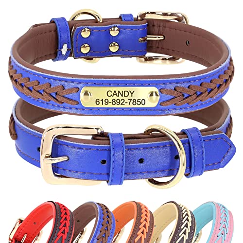 Didog Hundehalsband, Leder, mit Gravur des Namensschildes aus Messing, geflochtenes Leder, weich gepolstert, verstellbar, für kleine, mittelgroße und große Hunde,Braun, L(Halsumfang 36–46 cm) von Didog