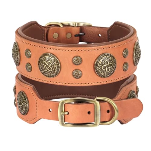 Didog Hundehalsband aus echtem Leder, breit, weich, strapazierfähig, 5 cm breit, luxuriöses, langlebiges Hundehalsband für mittelgroße und große Hunde, Braun, L von Didog
