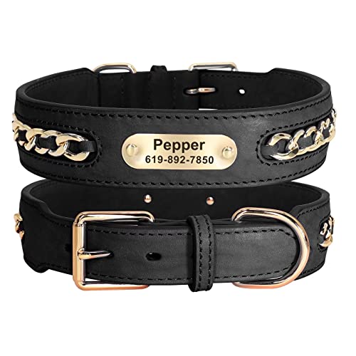 Didog Hundehalsband aus echtem Leder, geflochtenes Leder, personalisiert mit graviertem breitem Namensschild, verstellbare und langlebige Hundehalsbänder für kleine, mittelgroße Hunde, schwarz, M von Didog