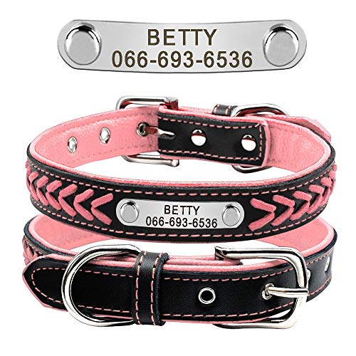 Didog Hundehalsband aus geflochtenem Leder, mit Gravur und personalisiertem Namensschild für kleine, mittelgroße und große Hunde, Pink, Größe L Didog Hundehalsband aus geflochtenem Leder, mit Gravur und personalisiertem Namensschild für kleine, mittelgroße und große Hunde, Pink, Größe L von Didog