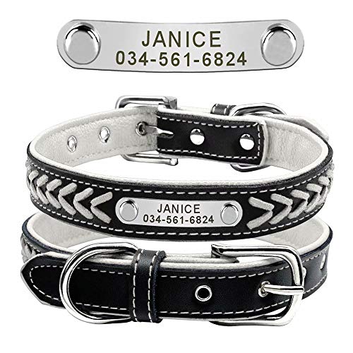 Didog Hundehalsband aus geflochtenem Leder, mit Gravur und personalisiertem Namensschild für kleine, mittelgroße und große Hunde, Weiß, Größe L Didog Hundehalsband aus geflochtenem Leder, mit Gravur und personalisiertem Namensschild für kleine, mittelgroße und große Hunde, Weiß, Größe L von Didog