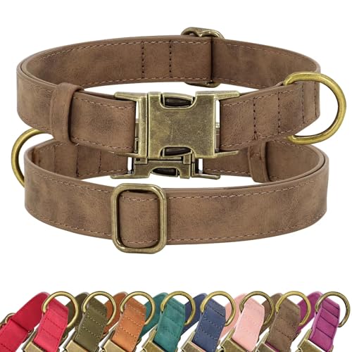 Didog Hundehalsband aus weichem Leder, langlebig, strapazierfähig, Hundehalsbänder mit Schnellverschluss-Metallschnalle, verstellbares Hundehalsband aus Leder für mittelgroße kleine Hunde, Braun, M von Didog