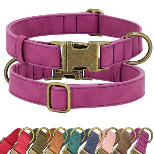 Didog Hundehalsband aus weichem Leder, langlebig, strapazierfähig, mit Schnellverschluss-Metallschnalle, verstellbar, violett, für große, mittelgroße Hunde, Lila, Größe L von Didog