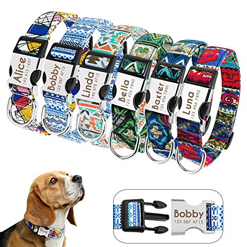 Didog Hundehalsbänder mit Gravur, Schnellverschluss-Schnalle, personalisiertes Hundehalsband mit modischen Mustern, passend für kleine, mittelgroße und große Hunde, frisches Blau, mittlere Größe von Didog