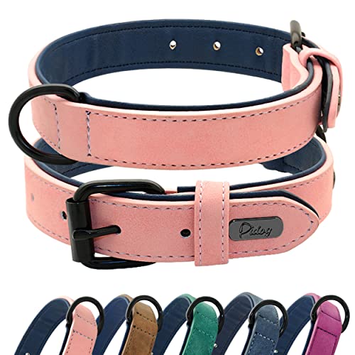 Didog Weich gepolstertes Hundehalsband aus Leder,strapazierfähiges Hundehalsband aus Leder mit Verstellbarer rostfreier Metallschnalle für kleine, mittelgroße und große Hunde, Pink, XL von Didog