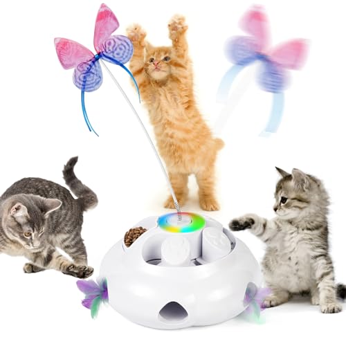 Diealles Shine Katzenspielzeug Selbstbeschäftigung, 3 in 1 Elektrisches Katzenspielzeug, Automatisches Katzen Spielzeug, Drinnen Intelligenzspielzeug, Fluttering Butterfly, Federspielzeug von Diealles Shine