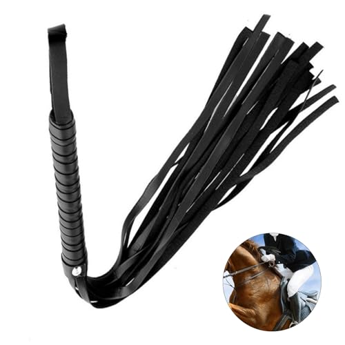 Diffaxy Schwarze Peitschen-Requisiten 48 cm, Peitsche zum Reiten mit Ledergriff für Reitvorführungen, Pferdetraining, Bühnenauftritte und Cosplay Diffaxy Schwarze Peitschen-Requisiten 48 cm, Peitsche zum Reiten mit Ledergriff für Reitvorführungen, Pferdetraining, Bühnenauftritte und Cosplay von Diffaxy