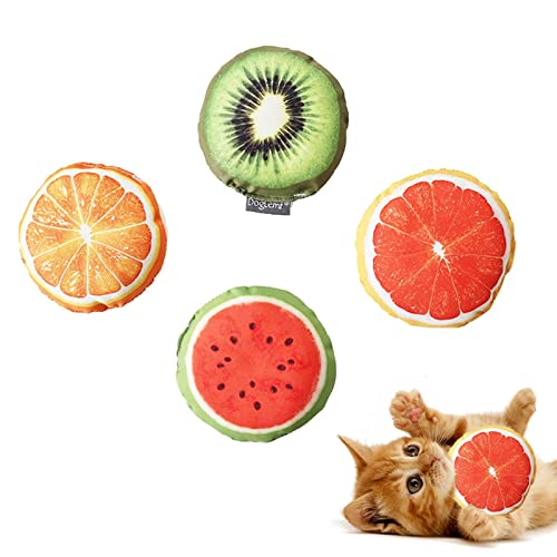 Dificato 4-teiliges interaktives Katzenspielzeug, realistisches Obst-Set, niedliches Katzenspielzeug, unterhaltsames und interaktives Kauspielzeug für drinnen und draußen, kleine, mittelgroße Katzen von Dificato