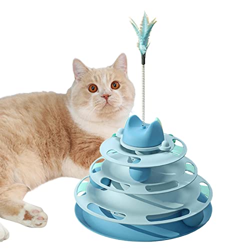 Dificato Katzen-Plattenspieler-Spielzeug, interaktiver Katzenballturm mit abnehmbaren Bällen und Federn – Kreisschiene zum Selbermachen, lustiges Spielzeug für Kätzchen, geistige körperliche Übung von Dificato