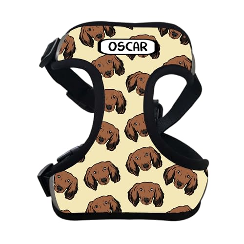 Langhaar-Dackel-Geschirr, personalisierbar, mit Dackel-Spaziergängen, Brustgurt, individuelles Hunde-Illustrationsmuster, Geschenk Langhaar-Dackel-Geschirr, personalisierbar, mit Dackel-Spaziergängen, Brustgurt, individuelles Hunde-Illustrationsmuster, Geschenk von Digi Doggo