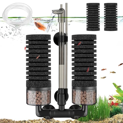 Digoos Doppelter Schwammfilter für Aquarien, geeignet für 30-122 Liter Tank, für Garnelen, Betta, Nano-Tank, mit 2 Ersatzschwämmen und 2 m Schlauch (S) von Digoos