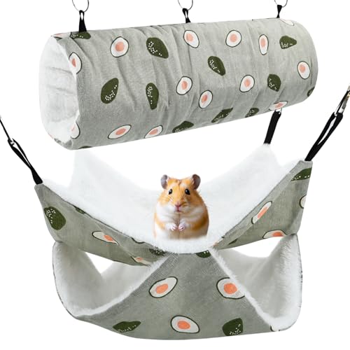 DiiWmme Weiches Hamster-Hängematten-Set, Plüsch-Hängematte und Tunnel, für Meerschweinchen, Chinchillas, Frettchen und andere kleine Haustiere, Käfigzubehör zum Verstecken, Spielen und Schlafen, 2 von DiiWmme