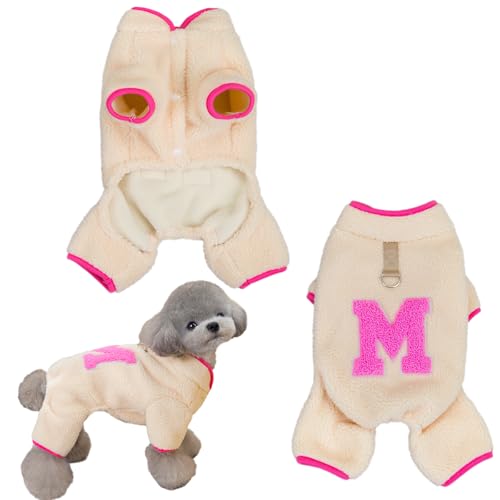 Hunde-Fleecepullover, warmer Hundepullover, Winter-Hundekleidung mit D-Ring, winddicht, Plüschpullover, Hunde-Overall, Welpenkleidung, Hundemantel für kleine und mittelgroße Hunde, Beige, Größe L von DiiWmme