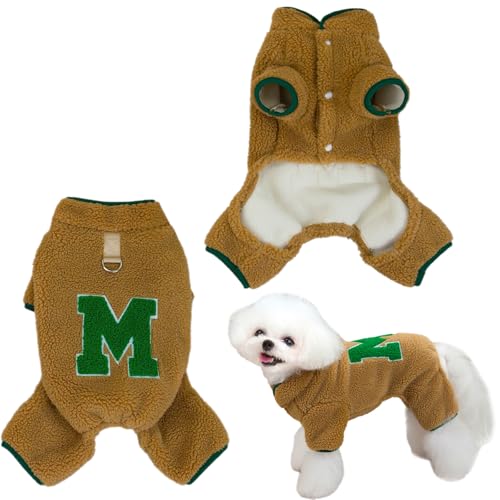 Hunde-Fleecepullover, warmer Hundepullover, Winter-Hundekleidung mit D-Ring, winddicht, Plüschpullover, Hunde-Overall, Welpenkleidung, Hundemantel für kleine und mittelgroße Hunde, Kaffee, Größe L von DiiWmme