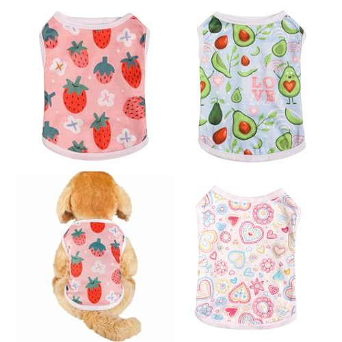 Hunde-Shirts, Sommer, atmungsaktiv, mit Obstdruck, Welpen-Sweatshirt, weiches Tanktop, ärmellose Weste, Hundekleidung, modische Bekleidung für kleine Hunde, Katzen, 3er-Pack (Rosa, XS) von DiiWmme