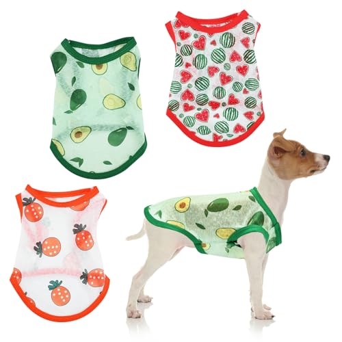 Hunde-Shirts, transparent, gestreift, mit Früchten, bedruckt, Sommerweste, weiche Hundekleidung, Welpen-Shirts für kleine, mittelgroße Haustiere, Hunde, Katzen, Größe S, 3 Stück Hunde-Shirts, transparent, gestreift, mit Früchten, bedruckt, Sommerweste, weiche Hundekleidung, Welpen-Shirts für kleine, mittelgroße Haustiere, Hunde, Katzen, Größe S, 3 Stück von DiiWmme