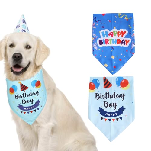 Hundehalstuch, Dreieck, verstellbar, waschbar, Katzen-Halstuch, Haustier-Halstuch, Geburtstagsparty-Zubehör für kleine, mittelgroße und große Hunde, Katzen, Haustiere, Blau, 2 Stück Hundehalstuch, Dreieck, verstellbar, waschbar, Katzen-Halstuch, Haustier-Halstuch, Geburtstagsparty-Zubehör für kleine, mittelgroße und große Hunde, Katzen, Haustiere, Blau, 2 Stück von DiiWmme