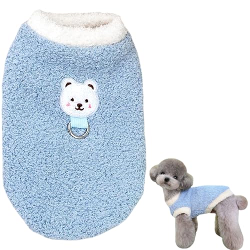 DiiWmme Hundepullover, Winter-Fleecepullover für kleine Hunde, warmer Pullover, Sweatshirt mit D-Ring, Haustierweste, Pullover, Welpenkleidung für kleine und mittelgroße Hunde (Blau, L) von DiiWmme