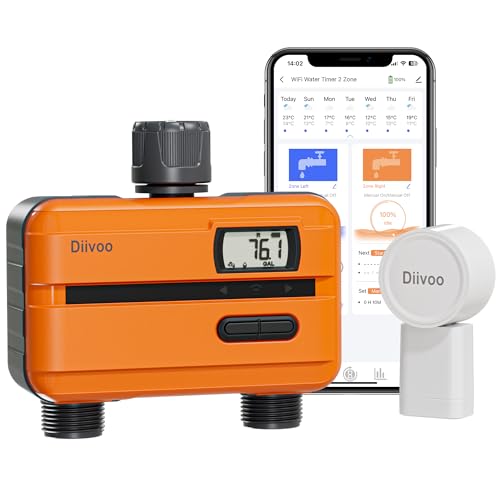 Diivoo Bewässerungscomputer WLAN 2 Ausgänge mit Eingebautem Wasserdurchflussmesser, Smart Zeitschaltuhr Bewässerung mit APP Und 8 Bewässerungsplan, Automatischem Bewässerungsuhr für Garten Rasen Diivoo Bewässerungscomputer WLAN 2 Ausgänge mit Eingebautem Wasserdurchflussmesser, Smart Zeitschaltuhr Bewässerung mit APP Und 8 Bewässerungsplan, Automatischem Bewässerungsuhr für Garten Rasen von Diivoo